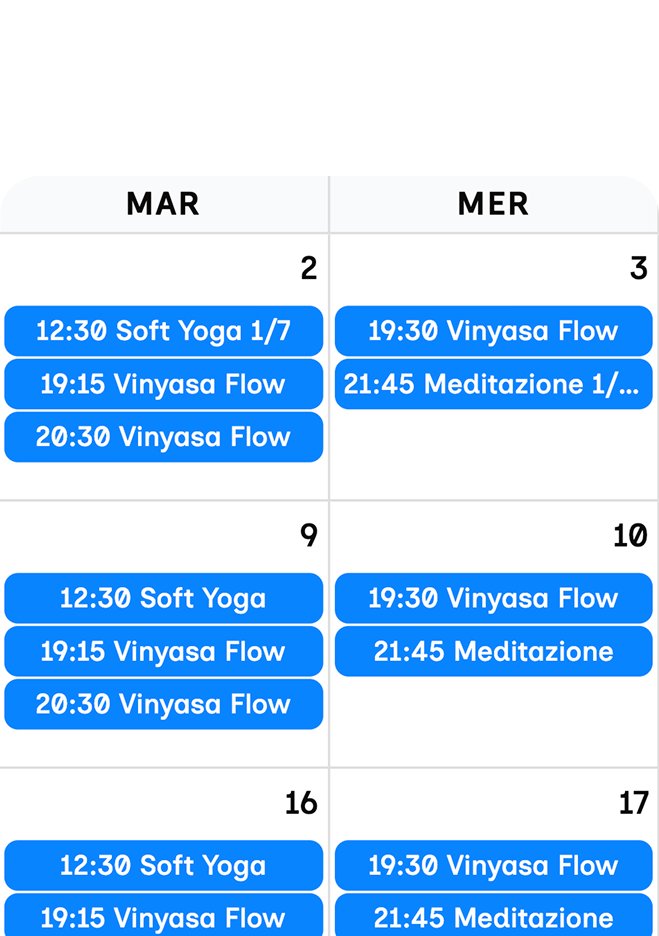 Screenshot allievi e prenotazioni EasyYogi