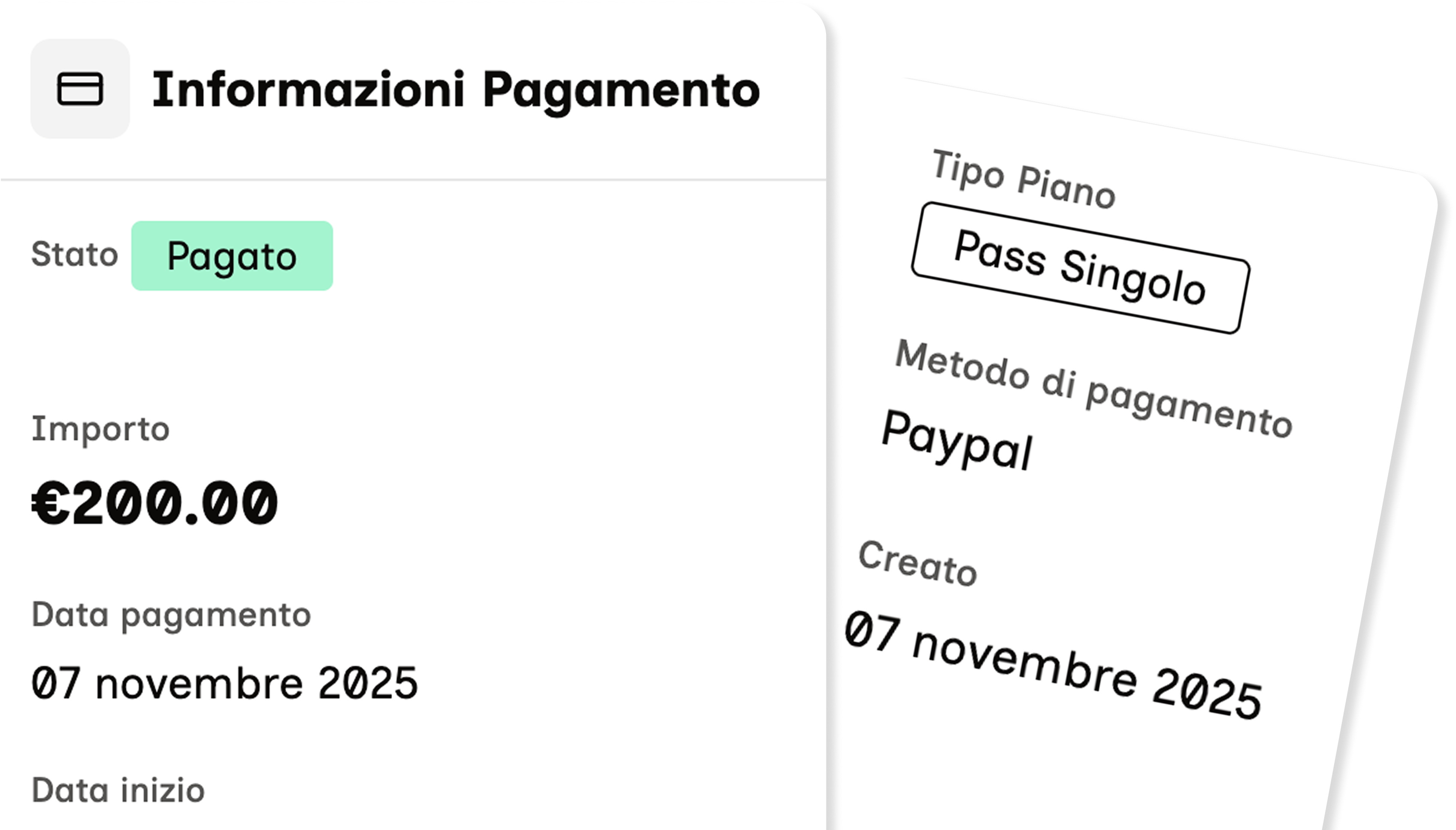 Screenshot gestione pagamenti EasyYogi